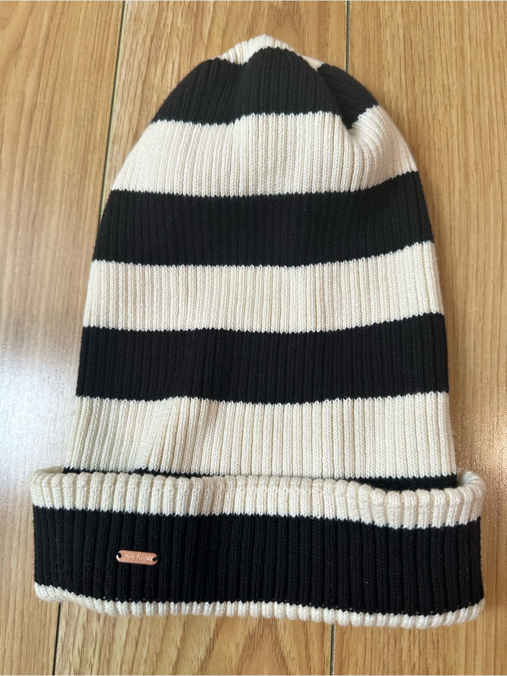 Free People Black & White Striped Ribbed Knit Beanie